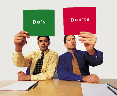 Business professionals holding “Do’s” and “Don’ts” signs, giving tips for the Southern California luxury real estate market.