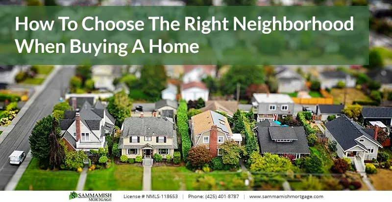 Overhead view of a suburban neighborhood with text about choosing the right neighborhood for Southern California homebuyers.
