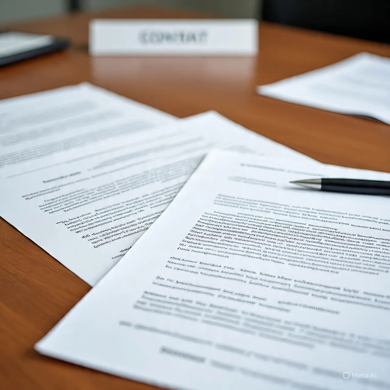 Close-up of real estate contract documents and a black pen on a desk, ready for signing.